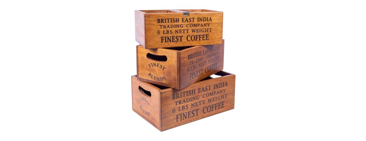 Set of 3 Large Vintage Boxes - British East India Finest Coffee